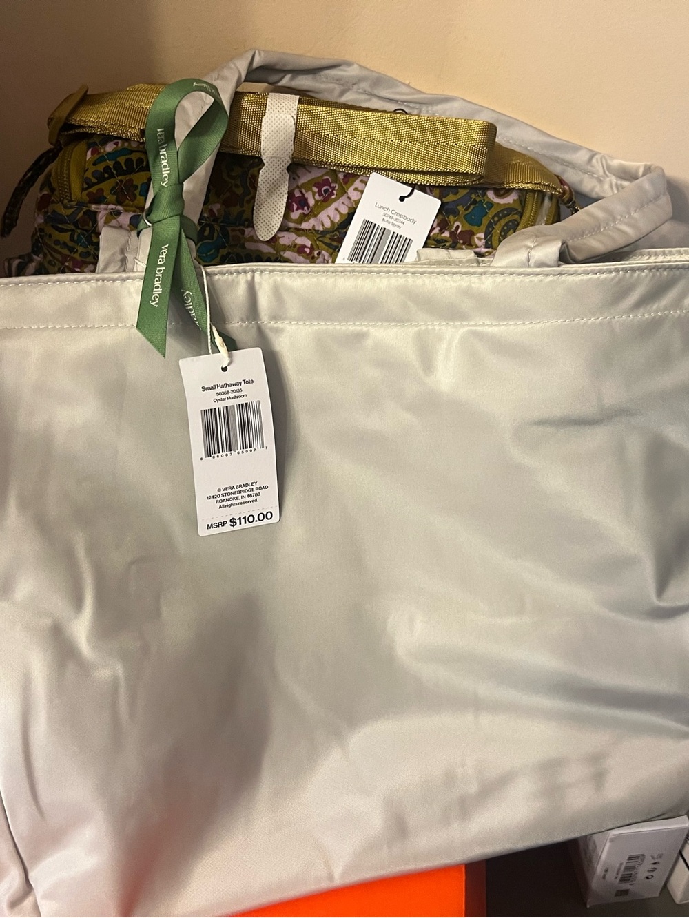 Vera Bradley Light Gray Tote with Patterned Interior Trim